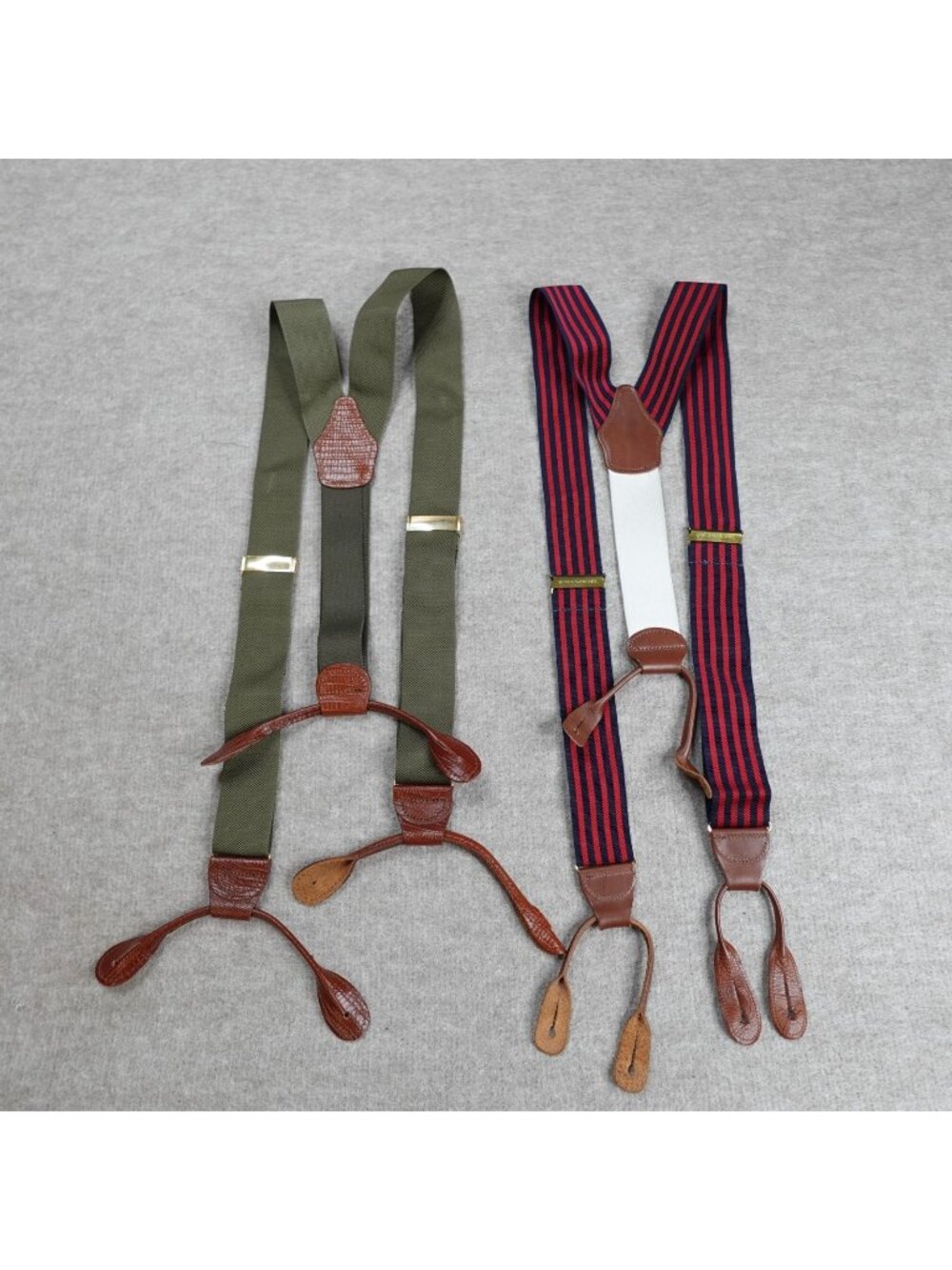 Dooney Bourke Suspenders Red Blue Striped Brass Made in England Vintage